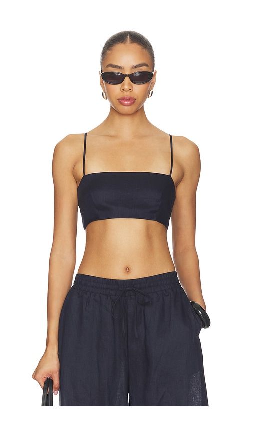 Solid Linen Tie Back Top in Navy. - size L (also in M, S, XL, XS) - Susana Monaco - Modalova