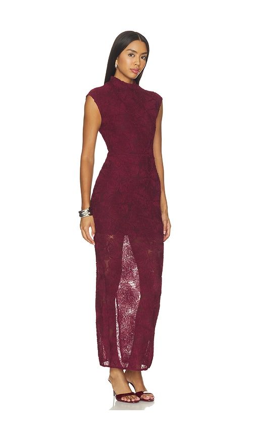 Flower Mesh Maxi Dress in Wine. - size 32 (also in 34, 36, 38, 40, 42, 46) - ROTATE - Modalova
