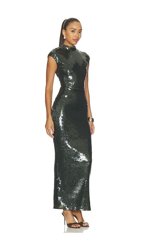 Sequins Maxi Train Dress in Olive. - size 34 (also in 38, 40, 42) - ROTATE - Modalova