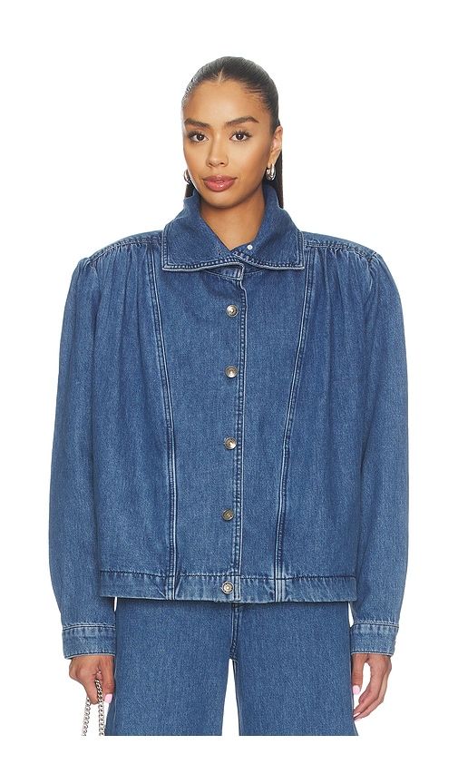 Gathered Denim Jacket in Blue. - size 32 (also in 34, 36, 38, 40, 42, 44, 46) - ROTATE - Modalova