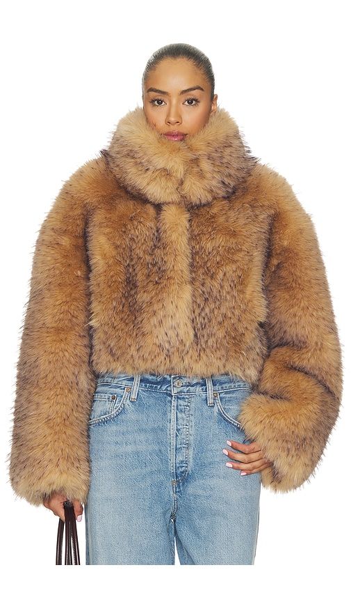 Faux Fur Crop Jacket in Tan. - size S/M (also in L/XL) - ROTATE - Modalova