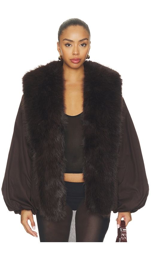 Faux Fur Collar Jacket in Brown. - size 32 (also in 34, 36, 38, 40) - ROTATE - Modalova