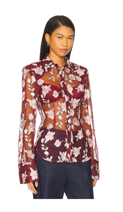 Mesh Fitted Shirt in Burgundy. - size 32 (also in 34, 44) - ROTATE - Modalova