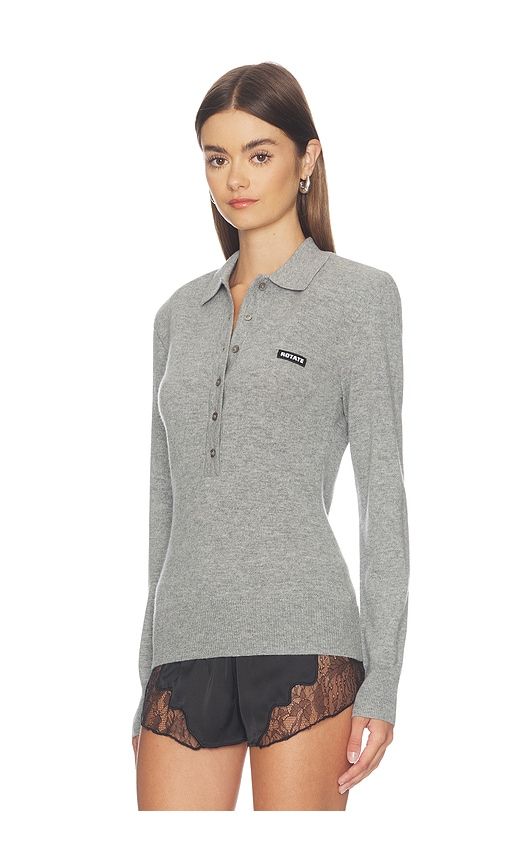 Wool Longleeve Polo in Grey. - size L (also in M, S, XL) - ROTATE - Modalova