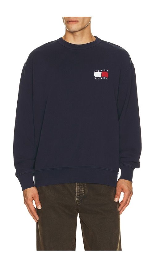 Relaxed Wavy Flag Sweatshirt in Navy. - size L (also in M, S, XL/1X) - Tommy Jeans - Modalova