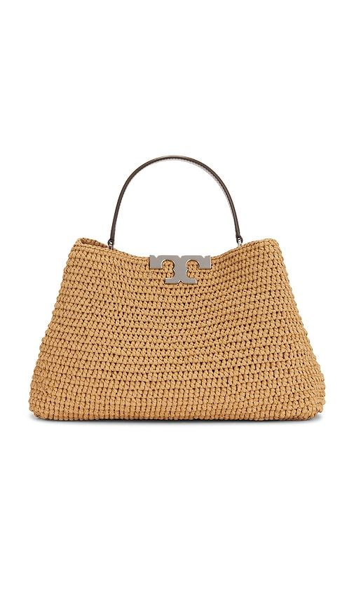 Eleanor Straw Satchel Bag in Tan - Tory Burch - Modalova