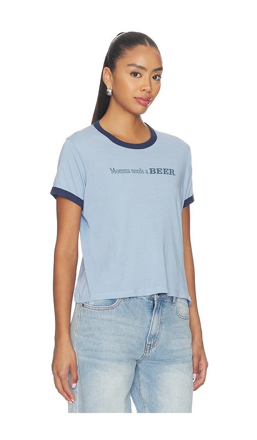 Momma Needs A Beer Perfect Ringer Tee in Baby Blue. - size L (also in M, S, XL) - The Laundry Room - Modalova