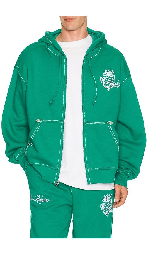 Crest Big T Cinched Zip Up Hoodie in Green. - size L (also in XL/1X) - True Religion - Modalova