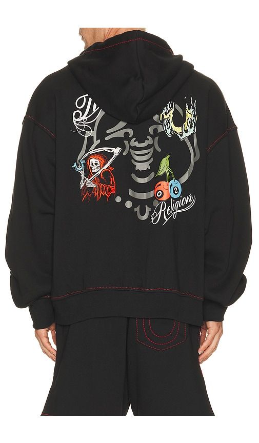 Buddha Face Big T Boxy Zip Up Hoodie in Black. - size L (also in M, S) - True Religion - Modalova
