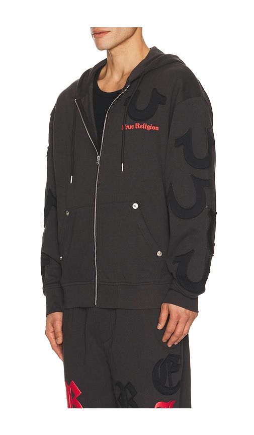 Tossed Logo Zip Hoodie in Black. - size L (also in M, S, XL/1X) - True Religion - Modalova