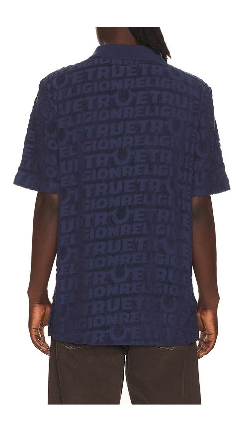 Logo Terry Knit Zip Polo in Blue. - size M (also in XL/1X) - True Religion - Modalova