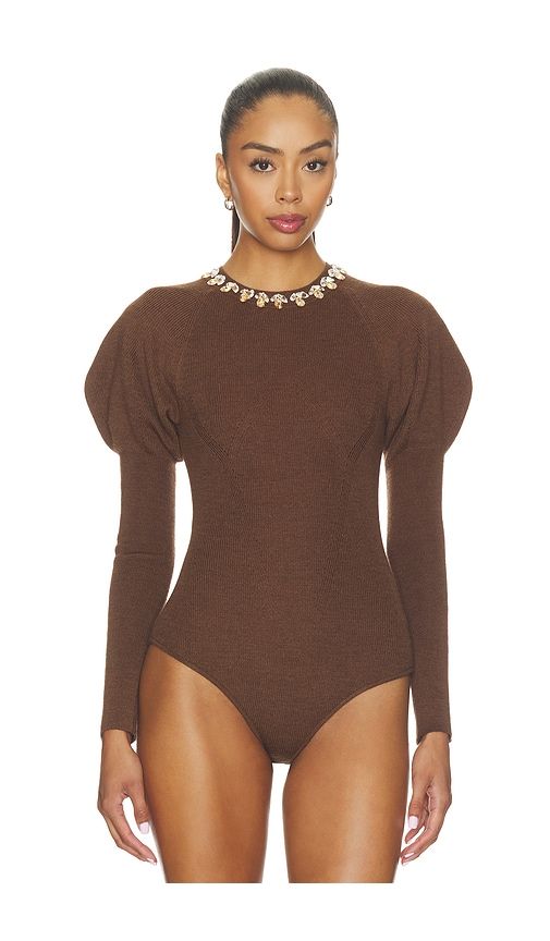 Imara Wool Bodysuit With Embellishments in Brown. - size L (also in M, P, S) - Ulla Johnson - Modalova