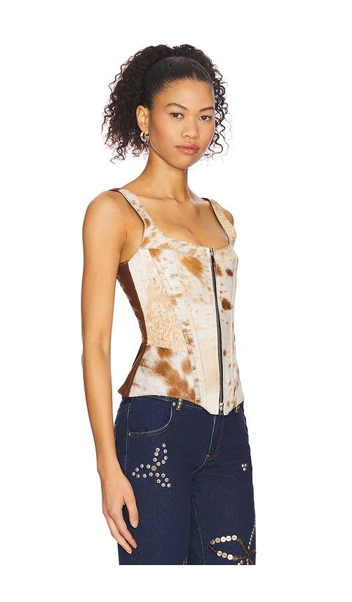 X REVOLVE Cowhide Bustier in Ivory,Brown. - size L (also in M, S, XL, XS) - Understated Leather - Modalova