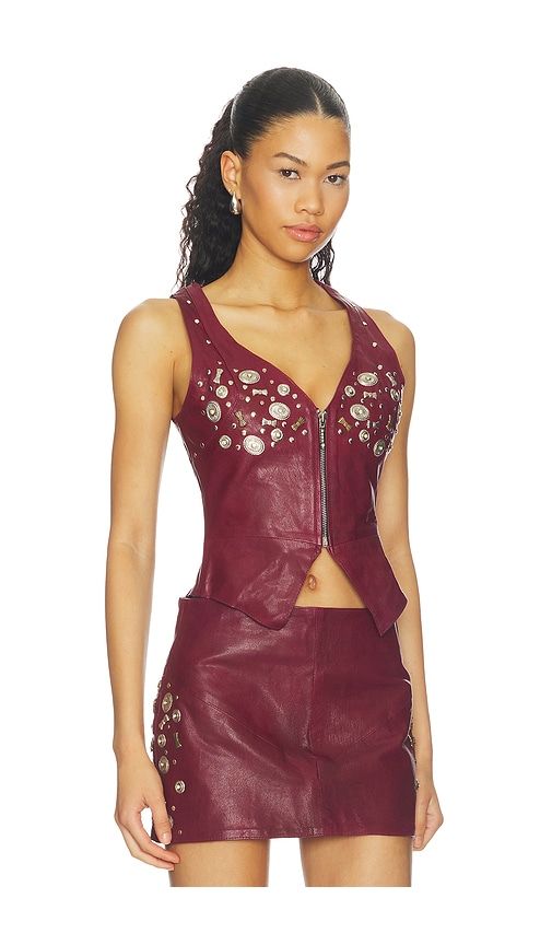 Concho Leather Top in Burgundy. - size L (also in M, S, XS) - Understated Leather - Modalova