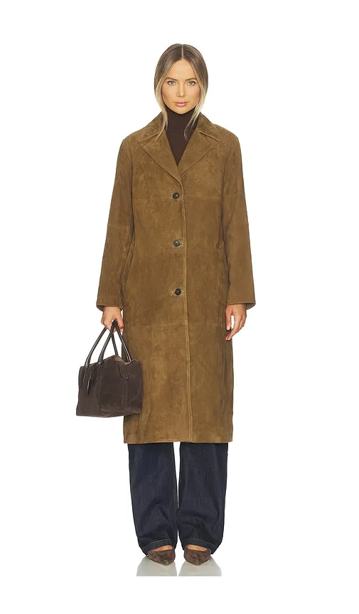 Suede Leather Long Coat in Brown. - size M (also in XS) - Vince - Modalova