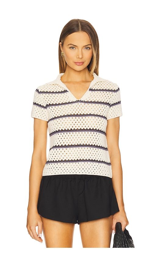 Macrame Stripe Henley Top in Cream. - size L (also in M, S, XS) - Vince - Modalova