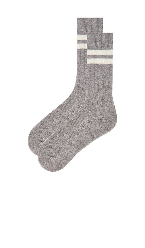 Cashmere Ribbed Striped Socks in - White & Warren - Modalova