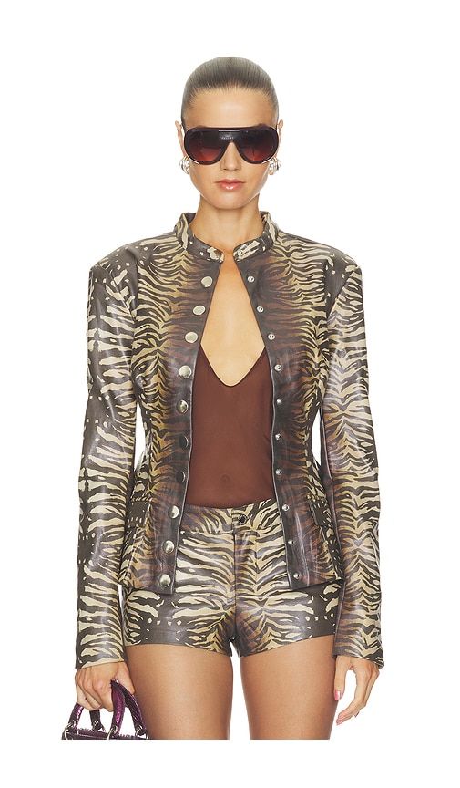 X REVOLVE Faux Leather Military Jacket in Neutral. - size L (also in M, S, XS) - WeWoreWhat - Modalova