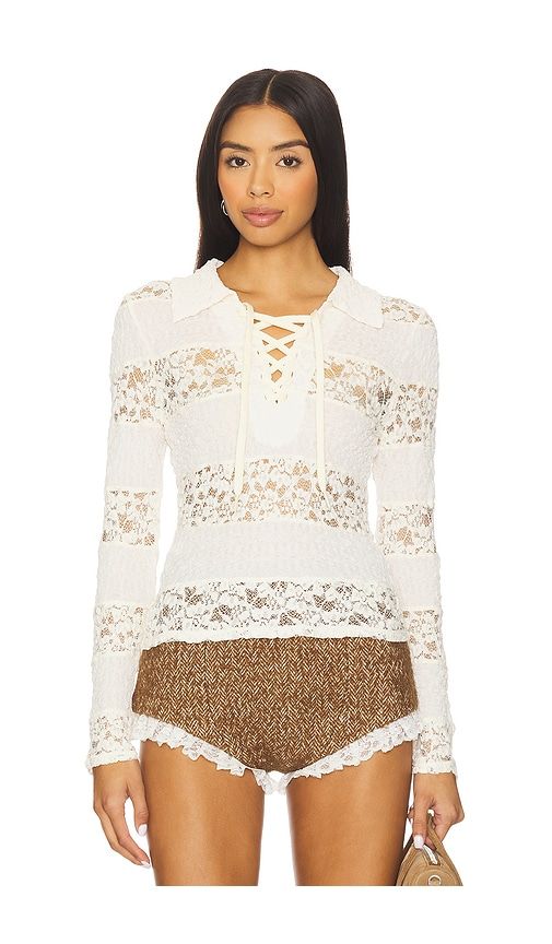 Collared Stripe Lace Polo Top in . - size L (also in M, XL) - Yuhan Wang - Modalova