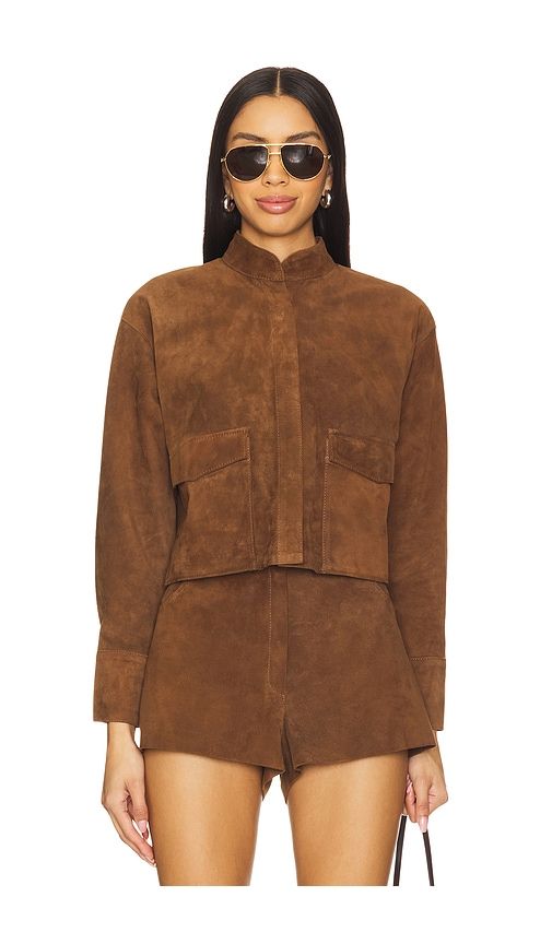 X REVOLVE Cropped Hair-on Cowhide Leather Jacket in Brown. - size L (also in XL) - ZUT - Modalova