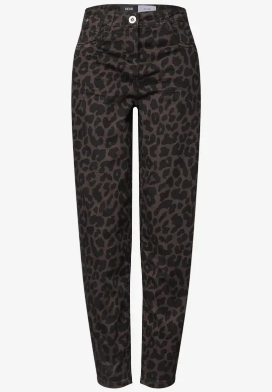 High Waist Barrel Leg Jeans mit Leo-Muster - cecil - Modalova