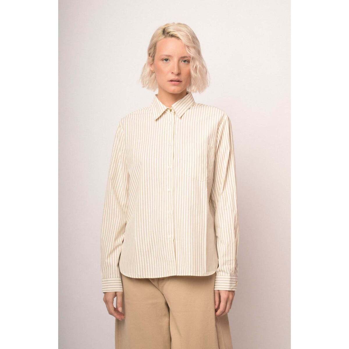 Camicia Camicia misto cotone avorio/beige con bottoni a cuore - Nuna Lie - Modalova