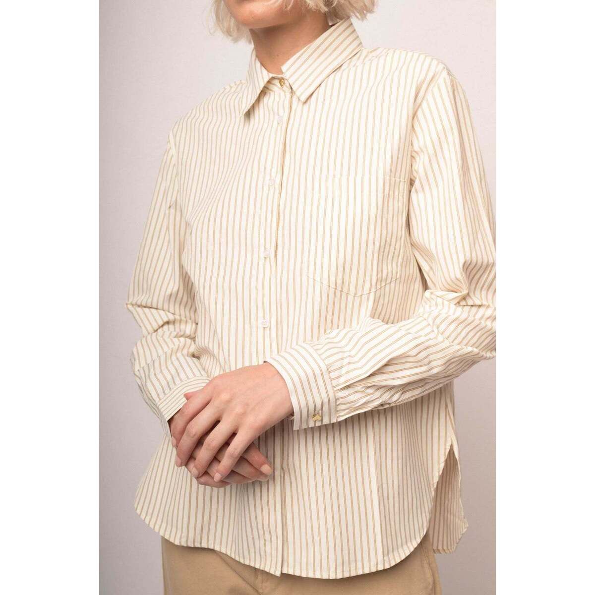 Camicia Camicia misto cotone avorio/beige con bottoni a cuore - Nuna Lie - Modalova