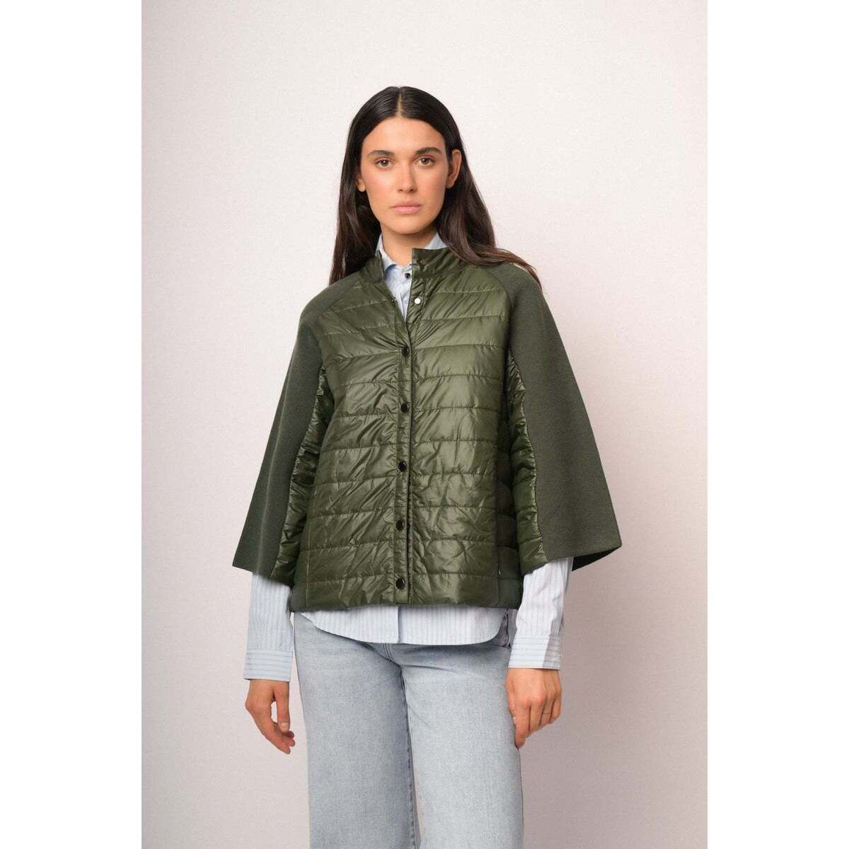Pocho / Mantelle antipioggia Giacca bimateriale in nylon e maglia oliva - Nuna Lie - Modalova