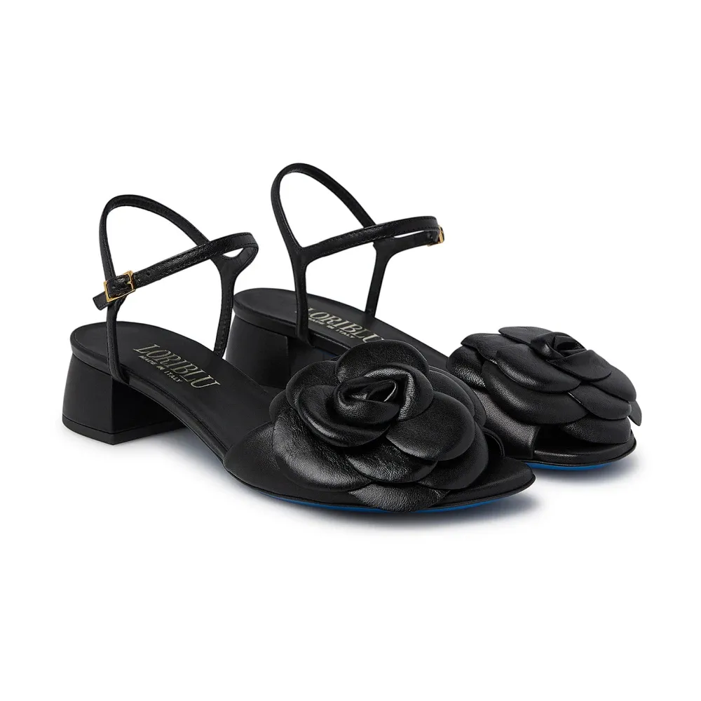 Sandalo in nappa nera con fiore - Loriblu - Modalova