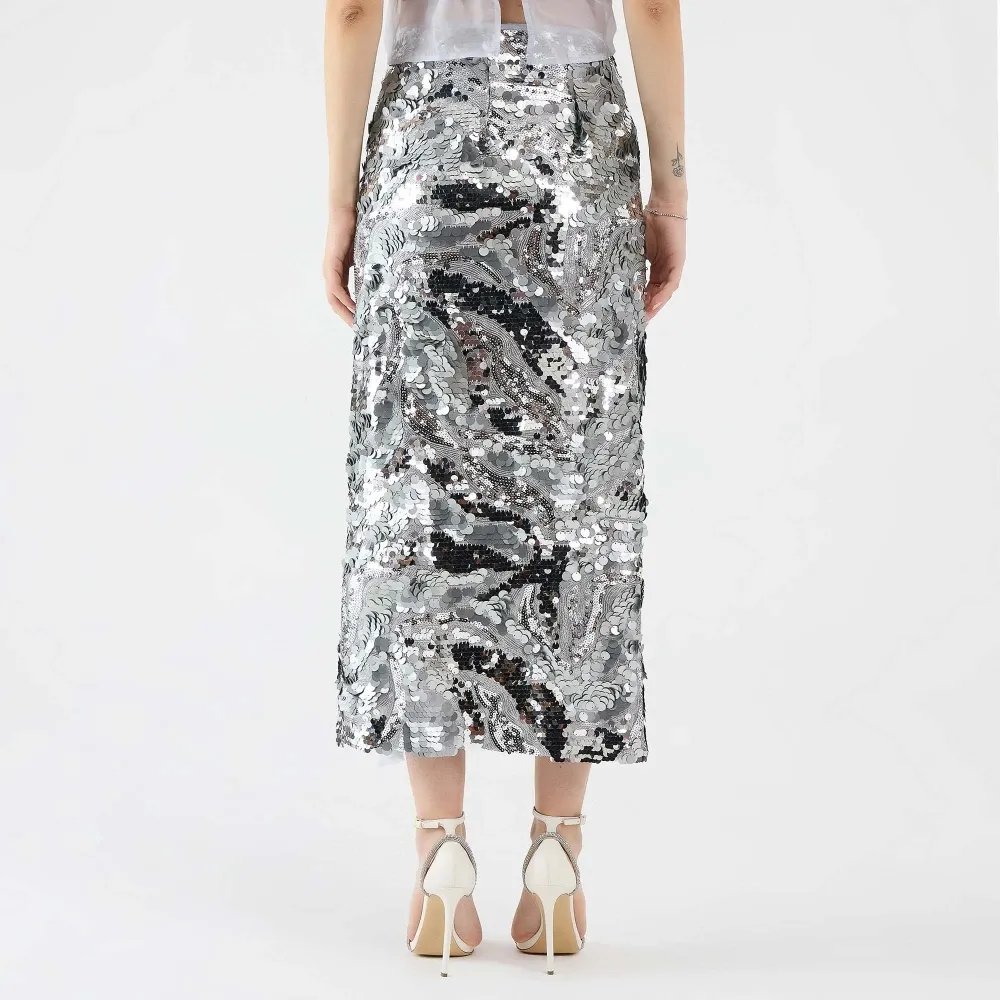 Silver Sequin Midi Skirt - Sabina Musayev - Modalova