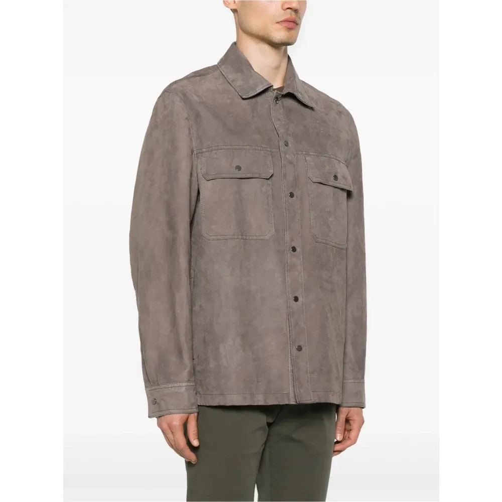 Grey Suede Shirt with Snap Buttons - Salvatore Santoro - Modalova