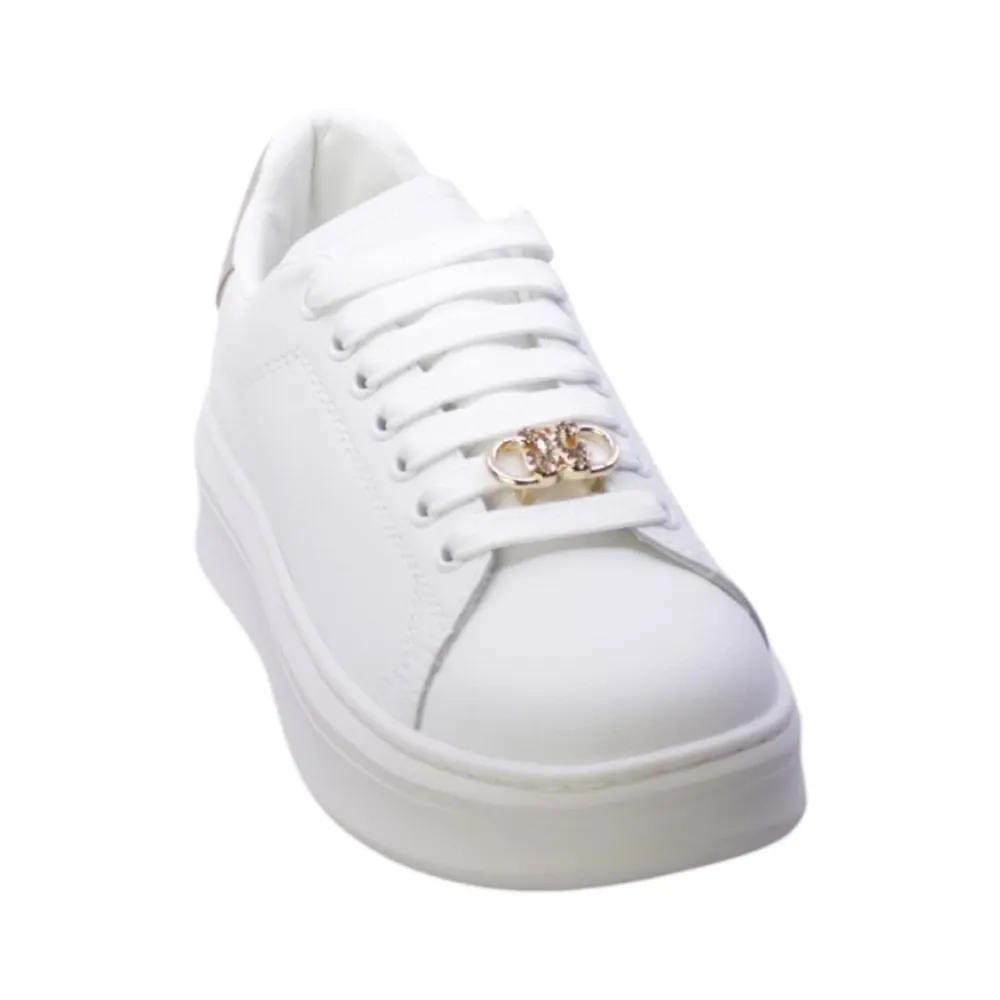 White Eco-leather Sneakers with Gold Details - Gaëlle Paris - Modalova