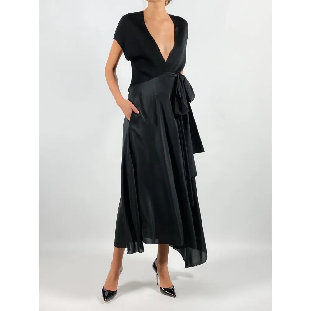 Black V-Neck Silk Wrap Dress - Petar Petrov - Modalova
