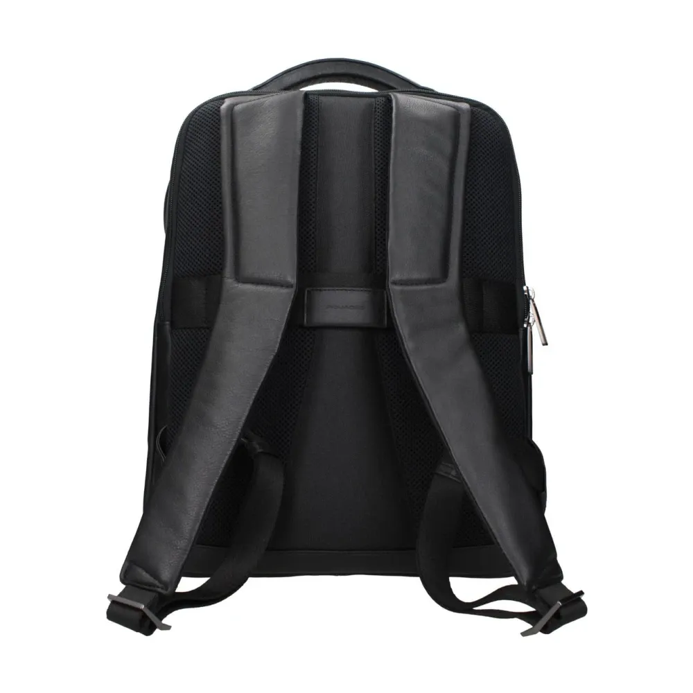 Black Leather Backpack with Multiple Compartments - Piquadro - Modalova