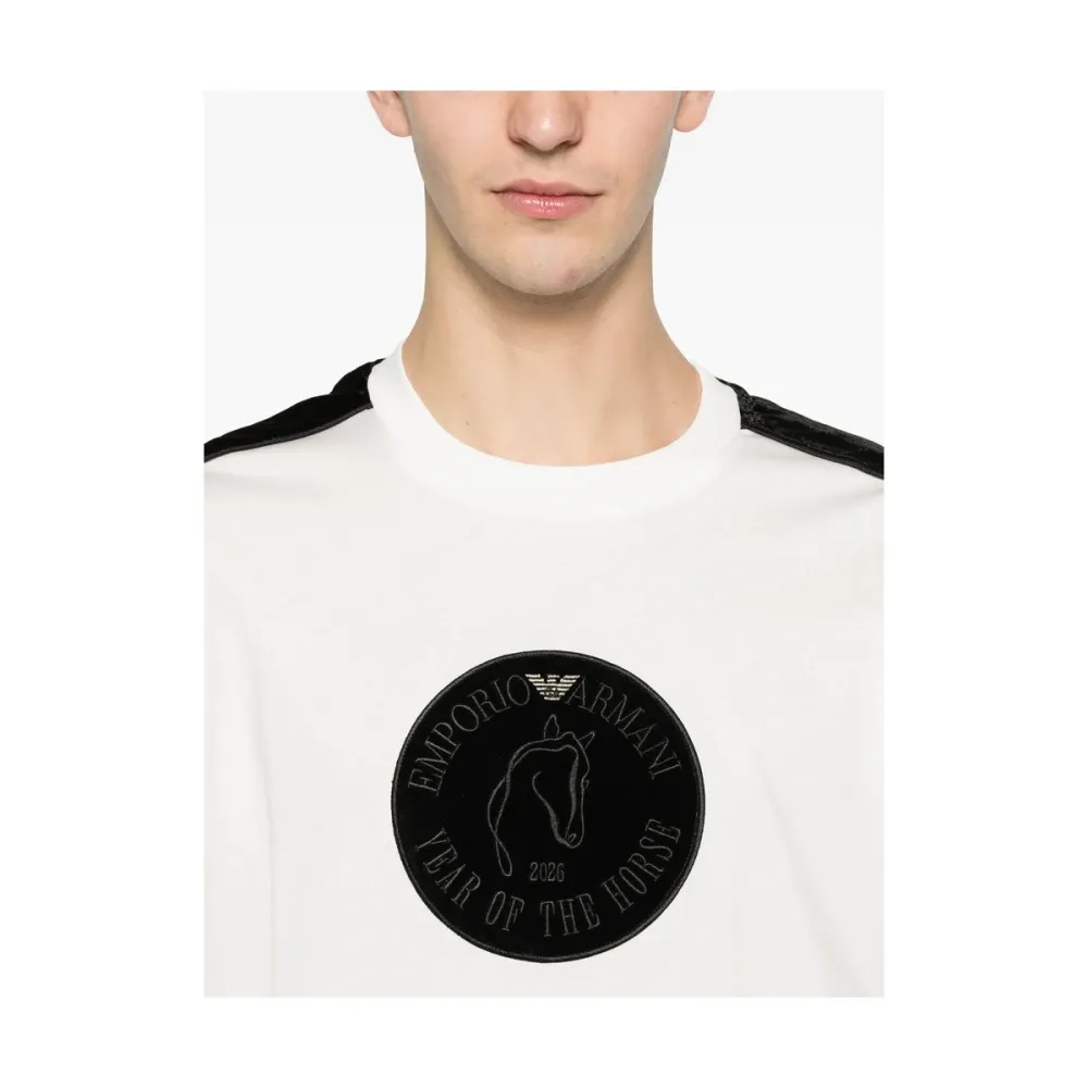 T-shirt with Tape and Logo Patch - Emporio Armani - Modalova