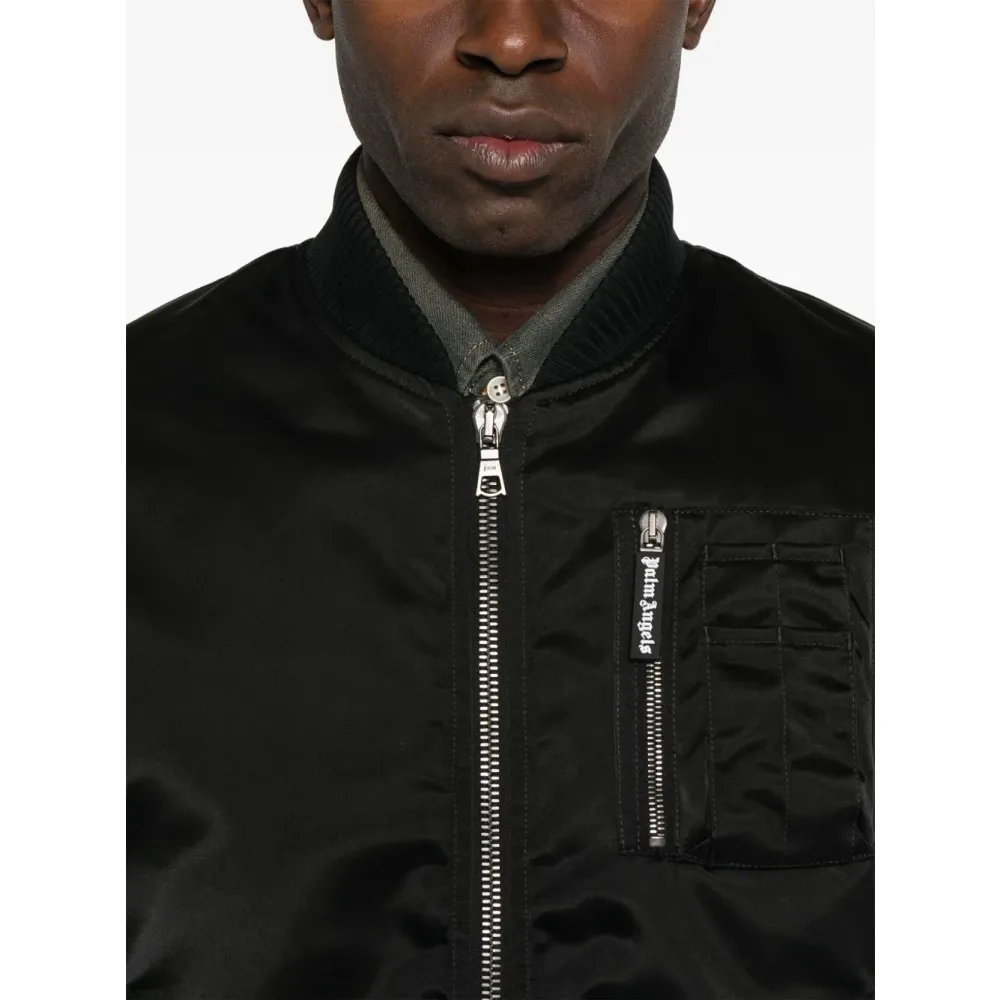 Black Logo Bomber Jacket Front Zip - Palm Angels - Modalova
