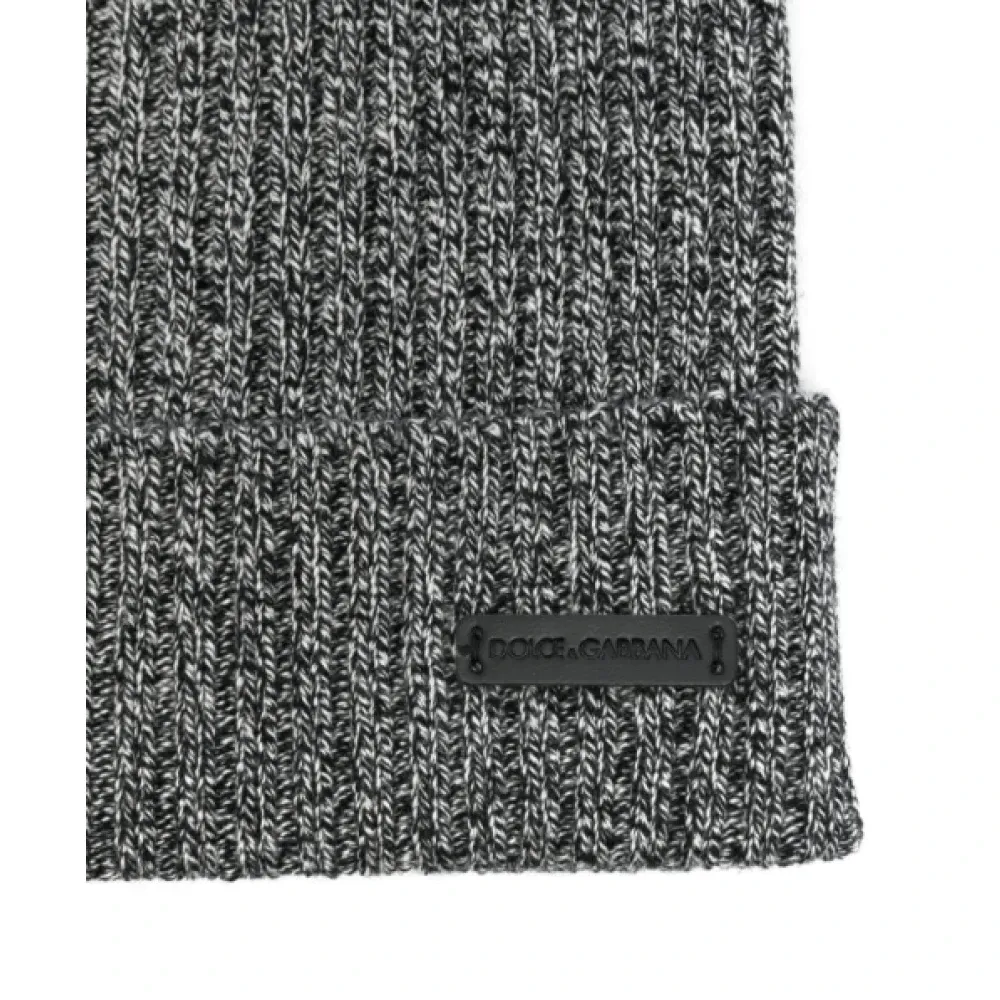 Black Ribbed Knit Beanie Hat - Dolce & Gabbana - Modalova