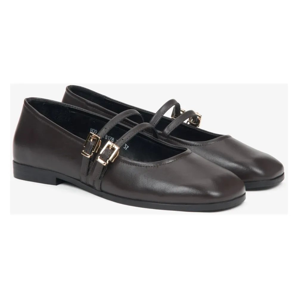Dark Brown Ballet Flats with Buckle - Estro - Modalova