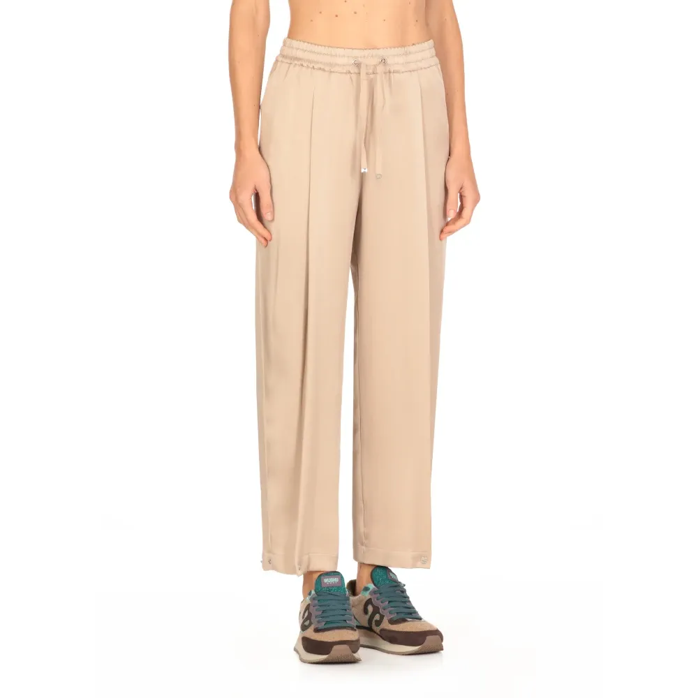 Beige Satin Trousers with Drawstrings - Herno - Modalova