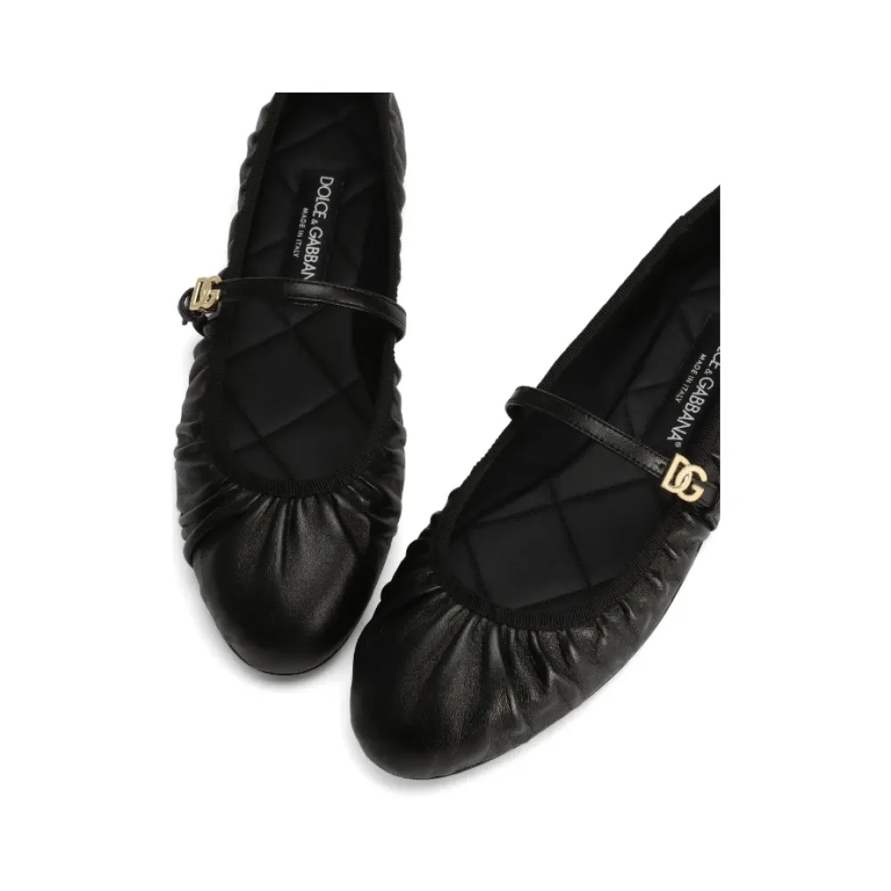 Black Leather Ballet Flats with Buckle - Dolce & Gabbana - Modalova