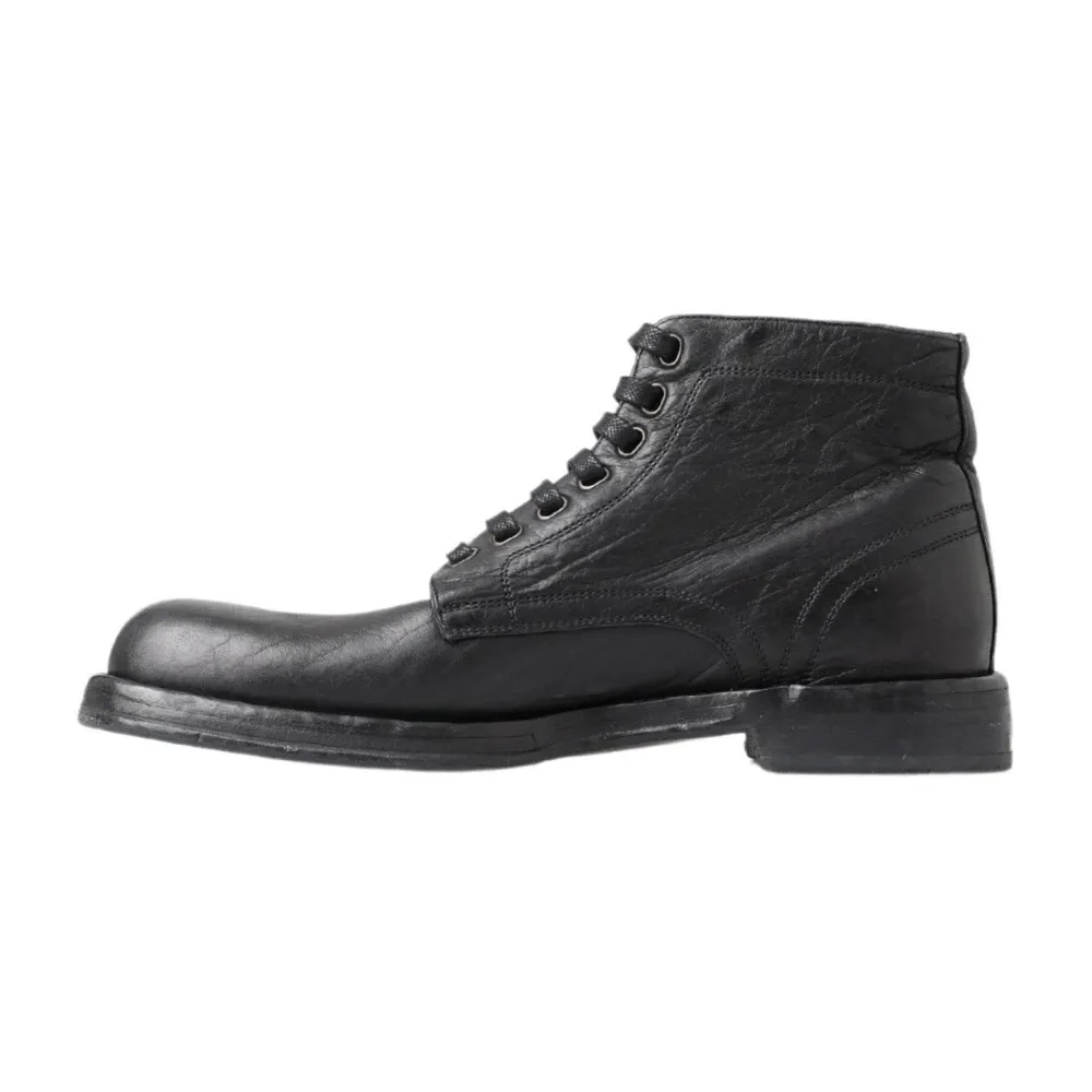 Luxury Black Leather Lace-Up Boots - Dolce & Gabbana - Modalova