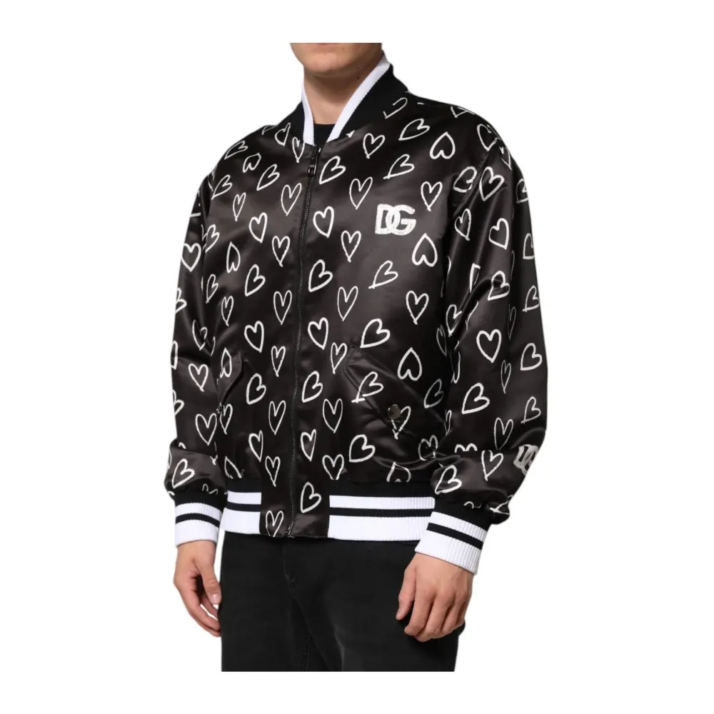 Heart Print Bomber Jacket with Zipper - Dolce & Gabbana - Modalova