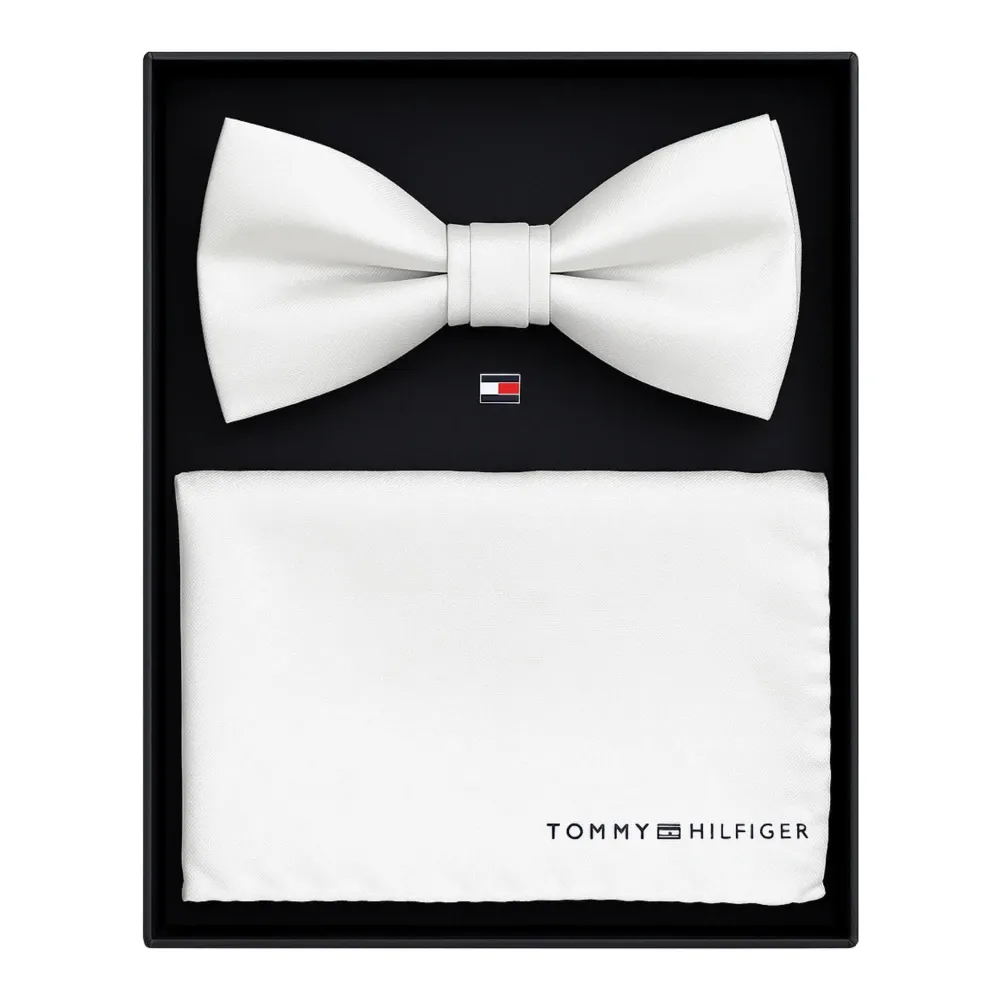 White Silk Bow Tie and Pocket Square Set - Tommy Hilfiger - Modalova