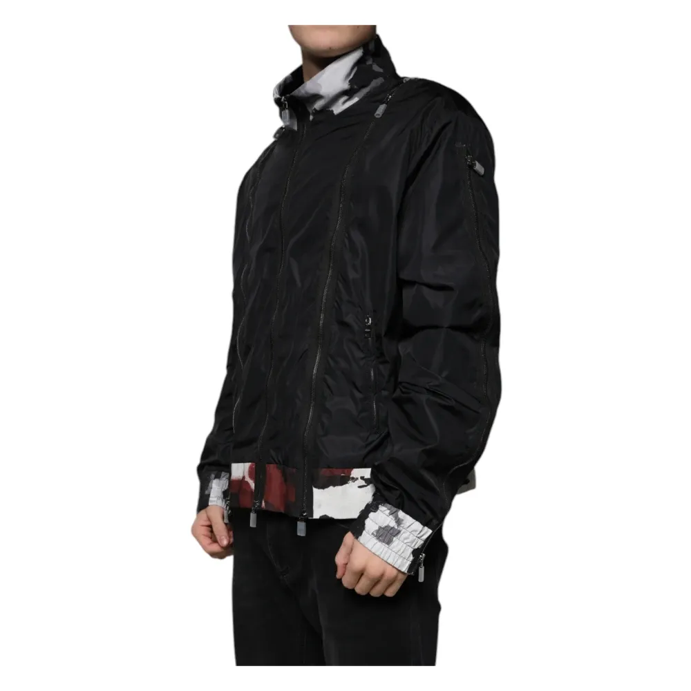 Black Nylon Bomber Jacket with Zipper - Dolce & Gabbana - Modalova