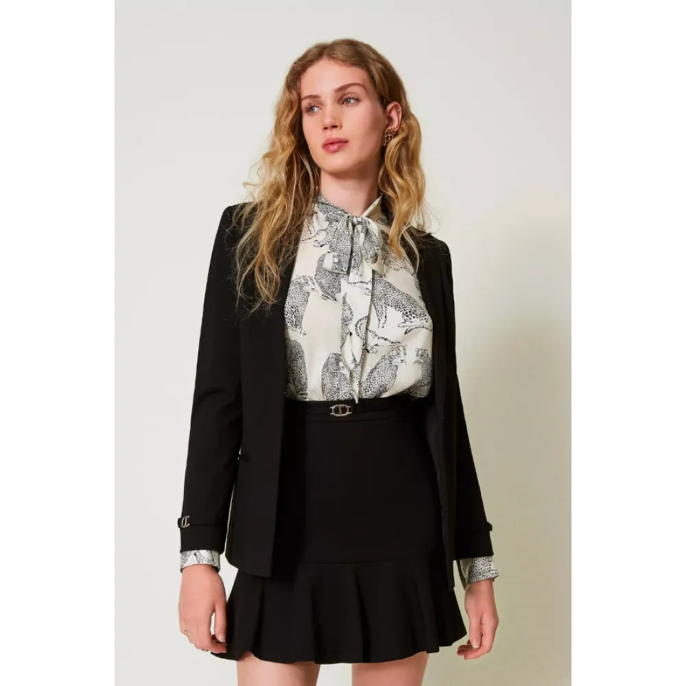 Black Mini Skirt with Ruffle Hem - Twinset - Modalova