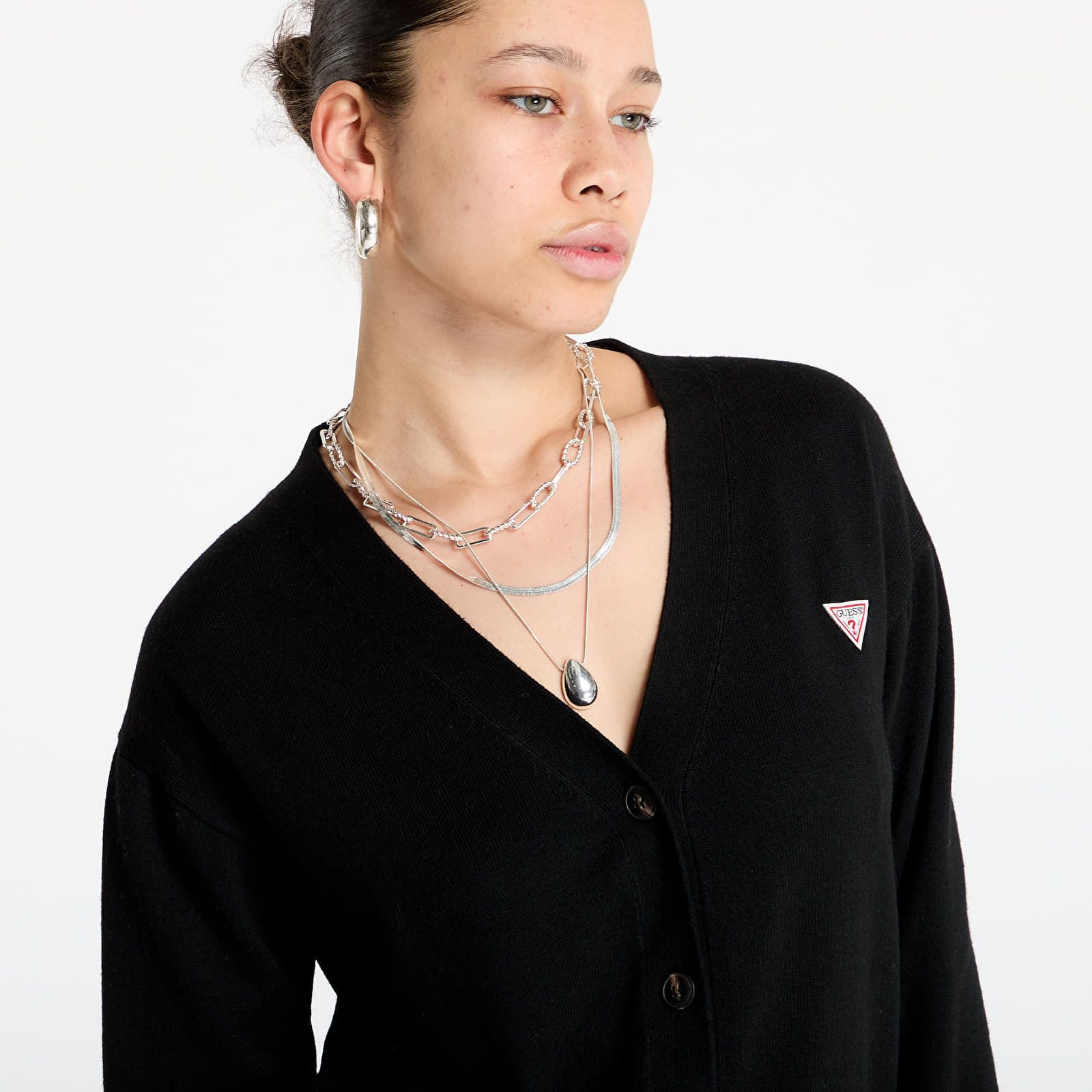 Maglione Silk and Wool-Blend Mini Triangle Cardigan XS - Guess Jeans - Modalova
