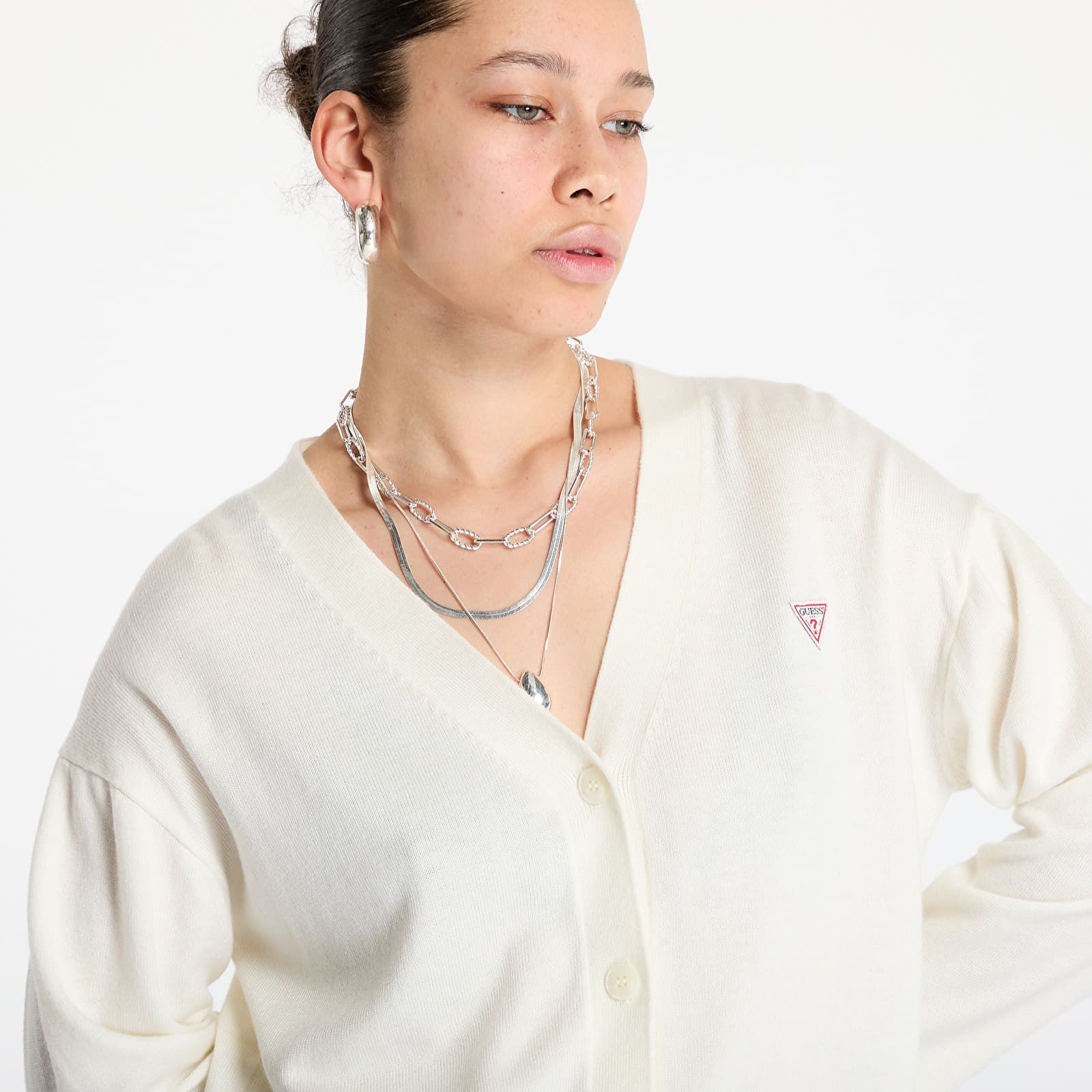 Maglione Silk and Wool-Blend Mini Triangle Cardigan M - Guess Jeans - Modalova