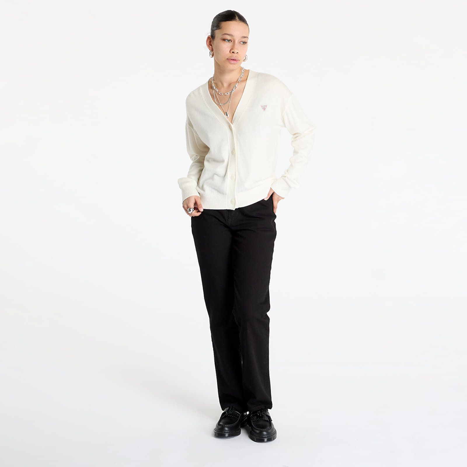 Maglione Silk and Wool-Blend Mini Triangle Cardigan M - Guess Jeans - Modalova