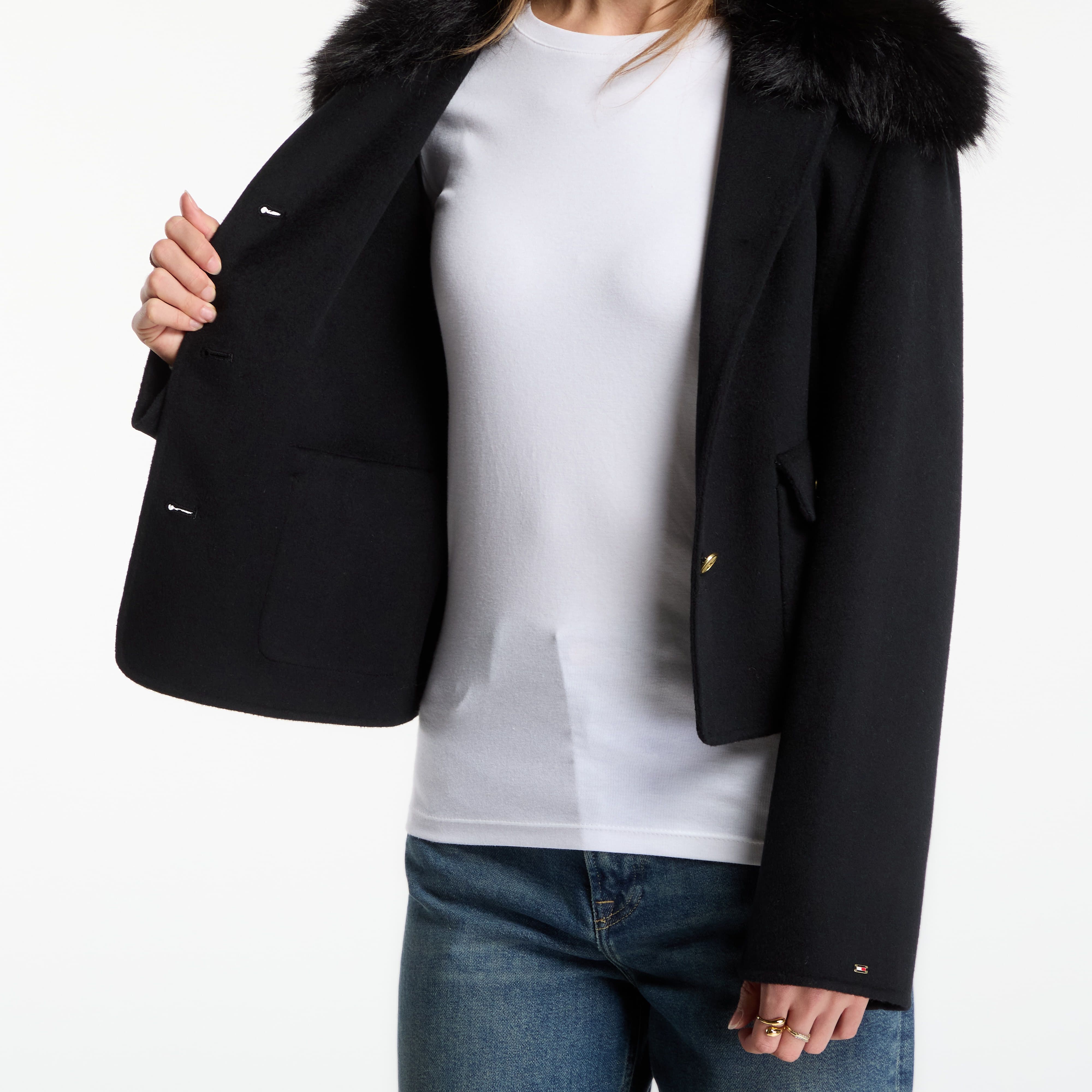 Giacca Df Wool Lady Jacket With Fur 36 - Tommy Hilfiger - Modalova