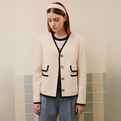 ★on&on★ V_Neck Collarless Jacket NEW4XJ281_24 on&on V-Neck Collarless Jacket NEW4XJ281_24